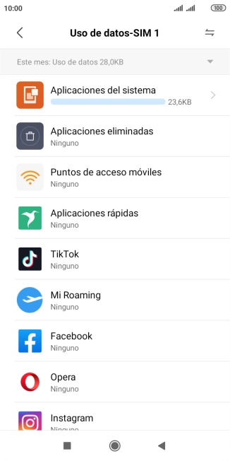 El consumo total de datos se visualiza ahora en la pantalla.