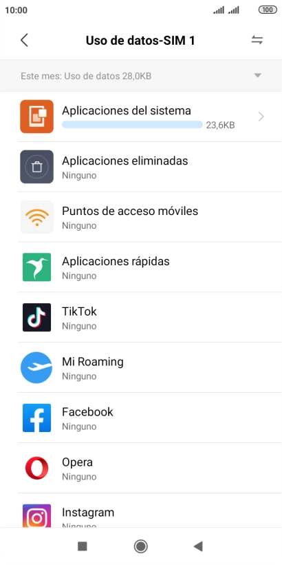 El consumo total de datos se visualiza ahora en la pantalla.