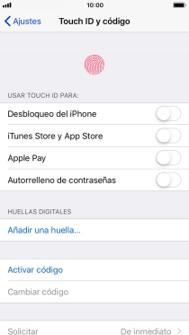 Pulsa Activar código e introduce un código de seguridad de libre elección dos veces seguidas. Pulsa Activar código e introduce un código de seguridad de libre elección dos veces seguidas.