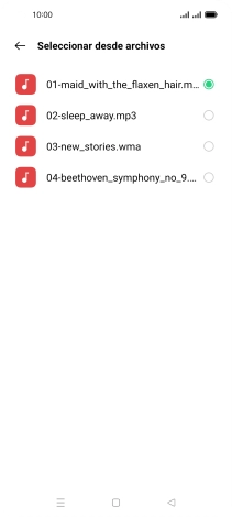 Al encontrar un timbre de llamada de tu gusto, pulsa la tecla de retroceso.