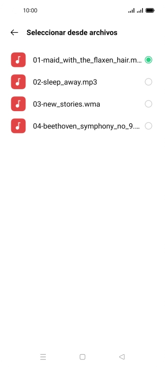 Al encontrar un timbre de llamada de tu gusto, pulsa la tecla de retroceso.