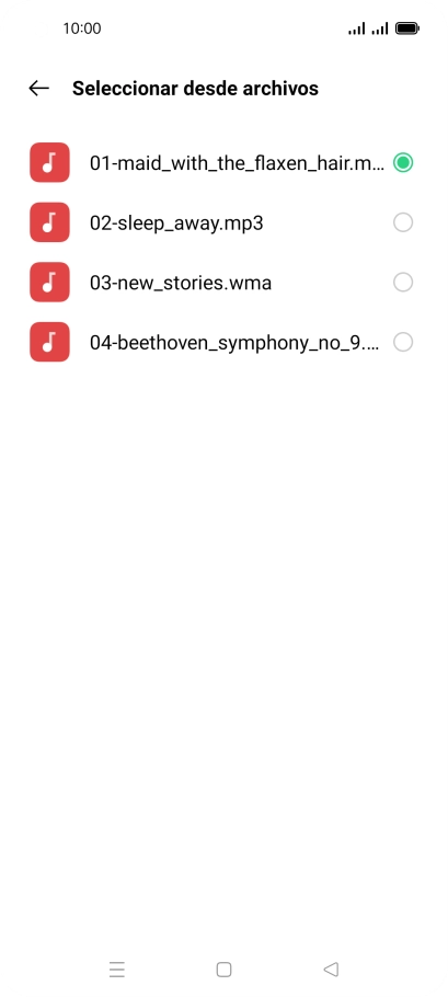 Al encontrar un timbre de llamada de tu gusto, pulsa la tecla de retroceso.
