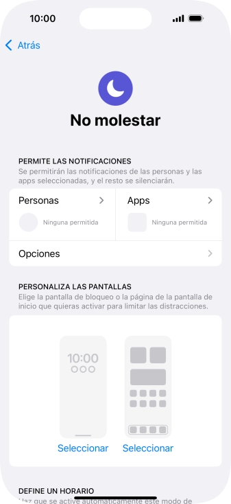 Pulsa Personas y sigue las indicaciones de la pantalla para seleccionar de qué contactos quieres recibir llamadas y notificaciones cuando No molestar está activado.