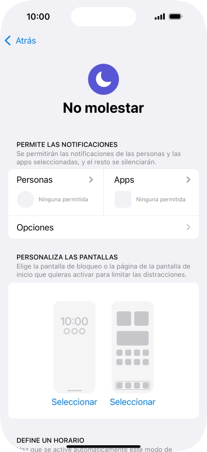 Pulsa Personas y sigue las indicaciones de la pantalla para seleccionar de qué contactos quieres recibir llamadas y notificaciones cuando No molestar está activado.