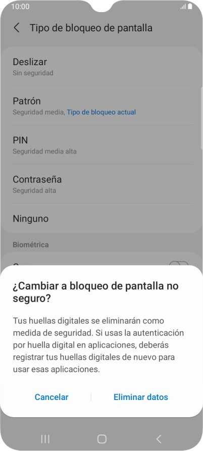 Pulsa Eliminar datos.