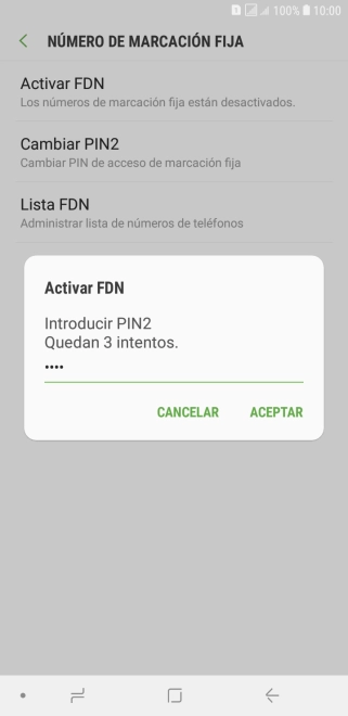 Introduce el código PIN2 y pulsa ACEPTAR.