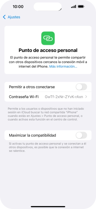 Pulsa Contraseña Wi-Fi e introduce una contraseña.