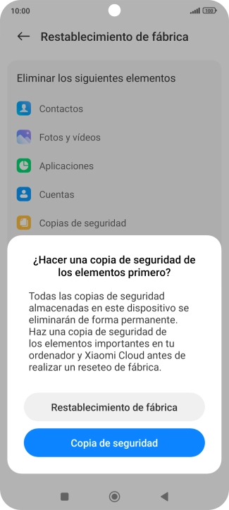 Pulsa Restablecimiento de fábrica.