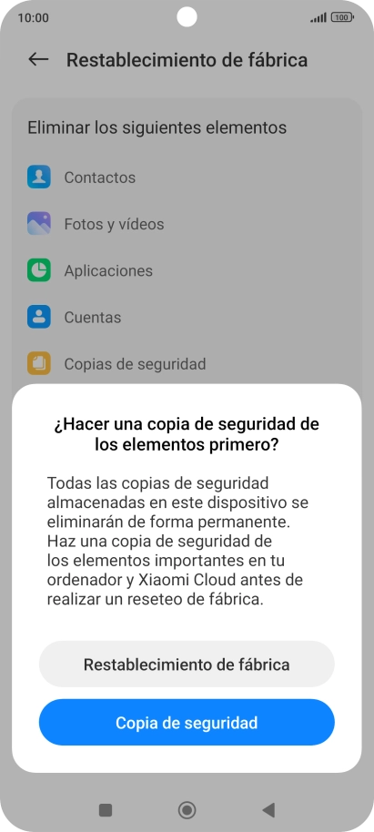 Pulsa Restablecimiento de fábrica.