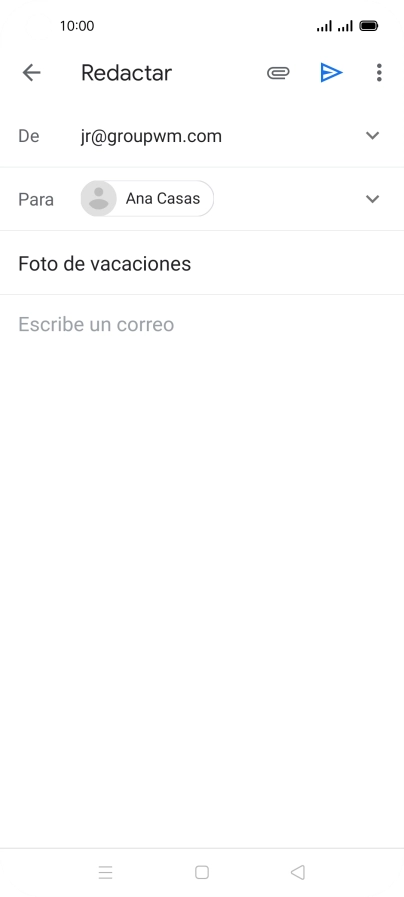 Pulsa en el campo de escritura  y escribe el texto del correo electrónico.