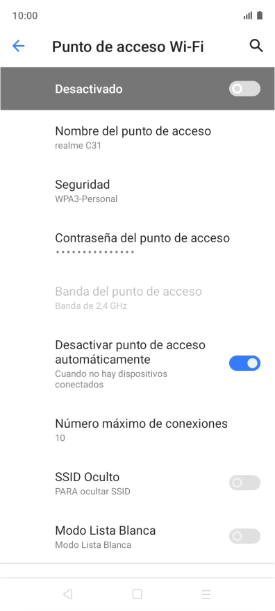 Pulsa Contraseña del punto acceso.