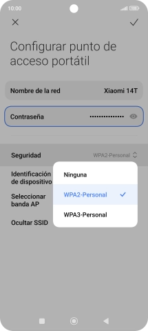 Pulsa WPA3-Personal para proteger la conexión wifi con una contraseña.