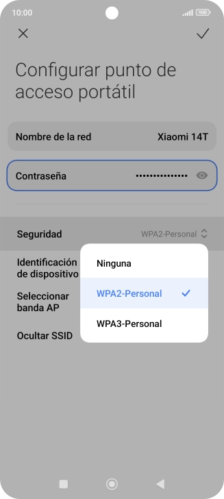 Pulsa WPA3-Personal para proteger la conexión wifi con una contraseña.