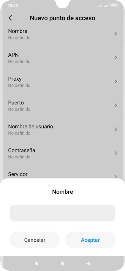 Introduce Vodafone Internet y pulsa Aceptar.