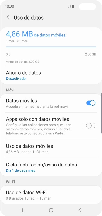 El consumo total de datos se visualiza ahora en la pantalla.