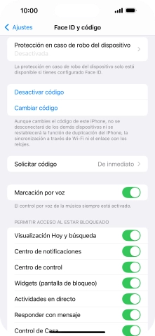 Pulsa Desactivar código e introduce el código de seguridad.