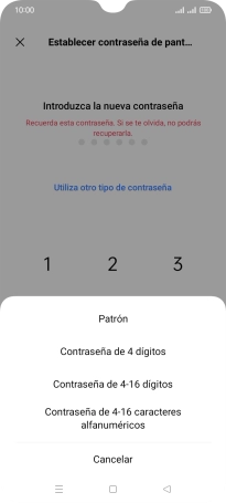 Pulsa el código de seguridad deseado y sigue las indicaciones de la pantalla para crear un código de seguridad del teléfono adicional.