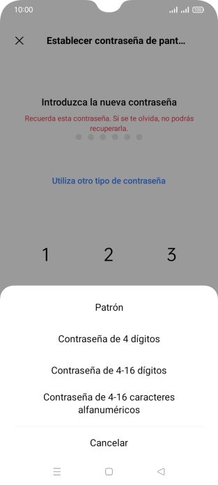 Pulsa el código de seguridad deseado y sigue las indicaciones de la pantalla para crear un código de seguridad del teléfono adicional.