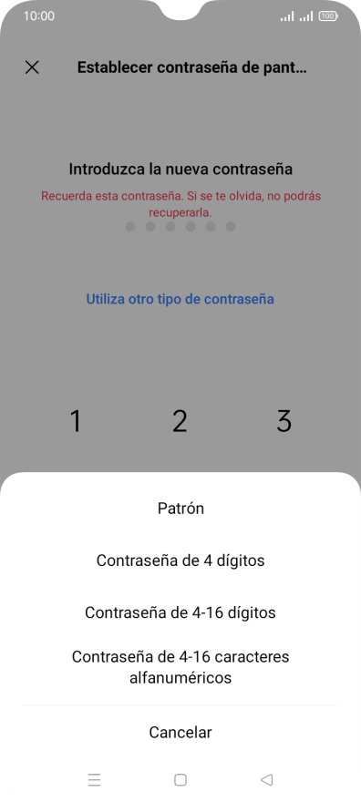 Pulsa el código de seguridad deseado y sigue las indicaciones de la pantalla para crear un código de seguridad del teléfono adicional.