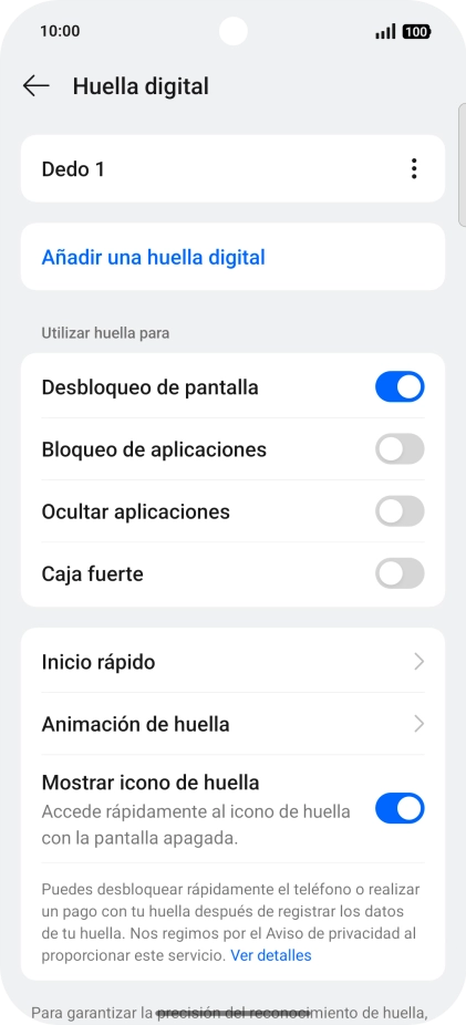 Pulsa los indicadores para activar o desactivar los ajustes deseados.