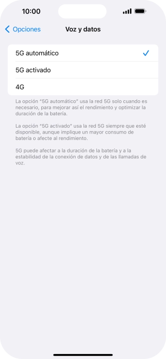 Si deseas activar el cambio automático entre una red 5G y 4G, pulsa 5G automático.