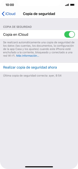 Pulsa Realizar copia de seguridad ahora y espera mientras se hace una copia de seguridad del contenido de la memoria del teléfono.
