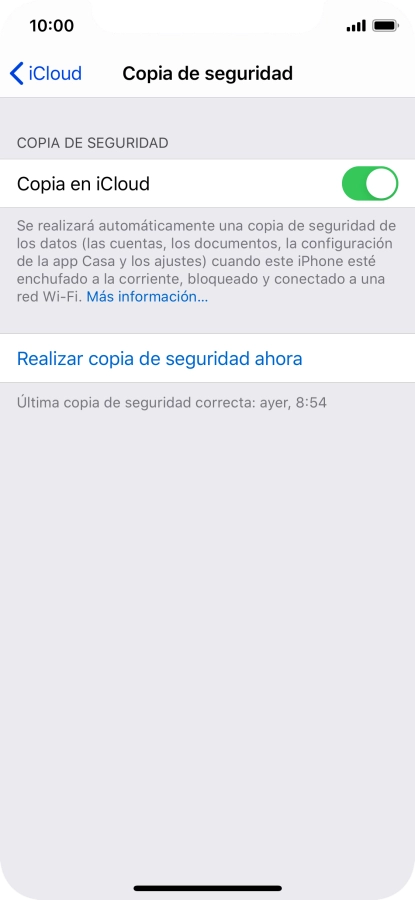 Pulsa Realizar copia de seguridad ahora y espera mientras se hace una copia de seguridad del contenido de la memoria del teléfono.