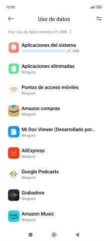 El consumo de datos por cada aplicación aparece bajo el nombre de la aplicación.