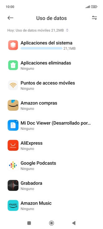 El consumo de datos por cada aplicación aparece bajo el nombre de la aplicación.