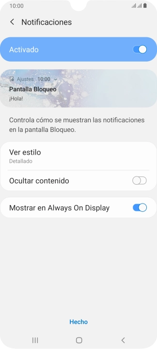 Pulsa el indicador junto a los ajustes deseados para activarlos o desactivarlos.