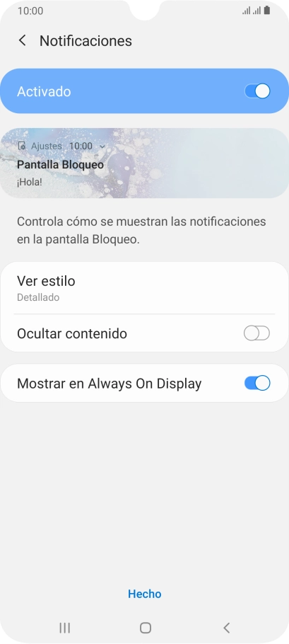 Pulsa el indicador junto a los ajustes deseados para activarlos o desactivarlos.