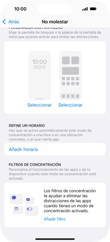 Pulsa Añadir horario y sigue las indicaciones de la pantalla para seleccionar los ajustes de la activación automática de No molestar.
