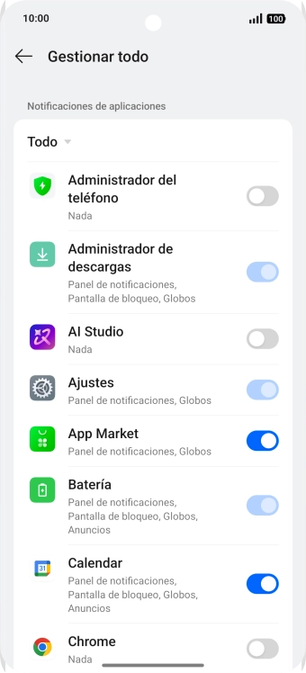 Pulsa el indicador junto a las apps deseadas para activar o desactivar la función.