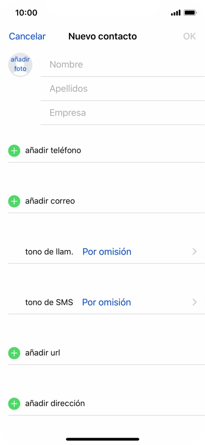 Pulsa Nombre e introduce el nombre.
