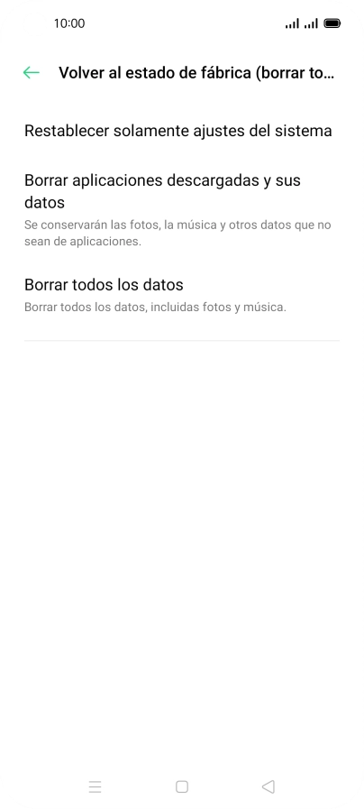 Pulsa Borrar todos los datos.