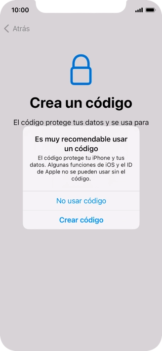 Si desactivas la función, pulsa No usar código.