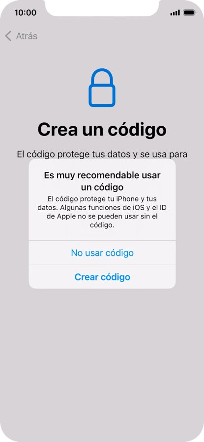 Si desactivas la función, pulsa No usar código.