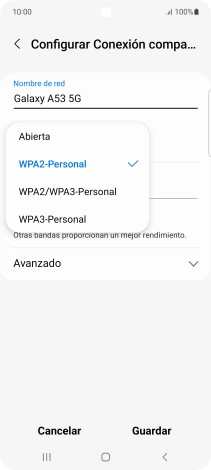 Pulsa WPA3-Personal para proteger la conexión wifi con una contraseña.
