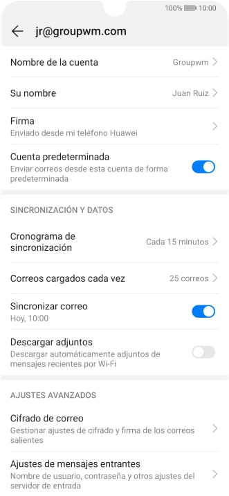 Pulsa Nombre de la cuenta e introduce el nombre de la cuenta de correo electrónico.