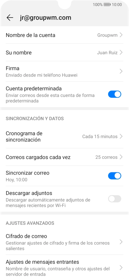 Pulsa Nombre de la cuenta e introduce el nombre de la cuenta de correo electrónico.