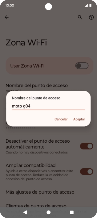 Introduce el nombre deseado de la conexión wifi y pulsa Aceptar.