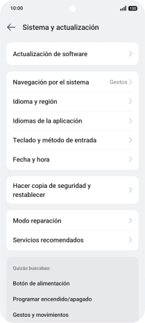 Pulsa Actualización de software. Si hay una versión de software nueva disponible, aparecerá ahora en la pantalla. Sigue las indicaciones de la pantalla para actualizar el software del teléfono.