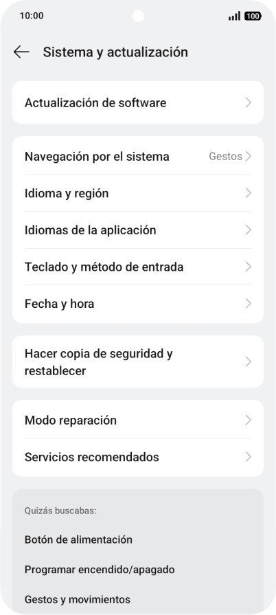 Pulsa Actualización de software. Si hay una versión de software nueva disponible, aparecerá ahora en la pantalla. Sigue las indicaciones de la pantalla para actualizar el software del teléfono.