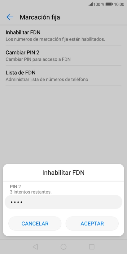 Introduce el código PIN2 y pulsa ACEPTAR.