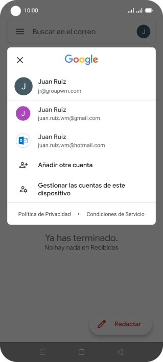 Pulsa la cuenta de correo electrónico deseada.