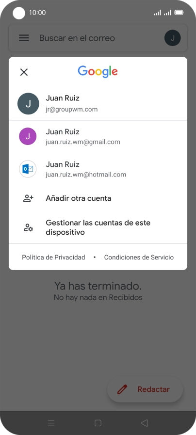 Pulsa la cuenta de correo electrónico deseada.