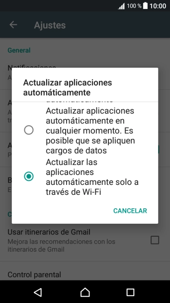 Pulsa Actualizar las aplicaciones automáticamente solo a través de Wi-Fi para activar la función.