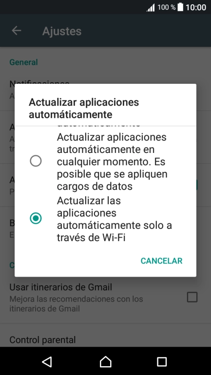 Pulsa Actualizar las aplicaciones automáticamente solo a través de Wi-Fi para activar la función.