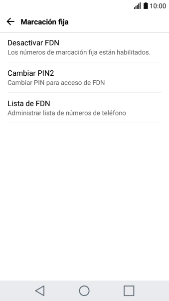 Pulsa Desactivar FDN para desactivar la marcación fija.