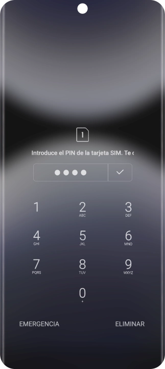 Si es necesario desbloquear la tarjeta SIM, introduce el código PIN y pulsa el icono de aceptar. Si es necesario desbloquear la tarjeta SIM, introduce el código PIN y pulsa el icono de aceptar.